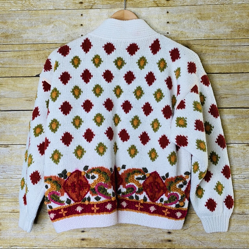 Vintage Sweater Mulitcolor Cream Size Small - Picture 2 of 5
